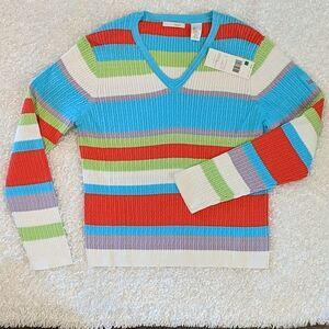 Liz claiborne cable knit sweater V neck multicolor